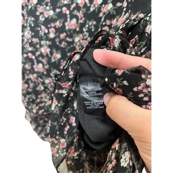 Lulus Estella Black Floral Print Ruched Ruffled Mini Dress Size M - Picture 8 of 11